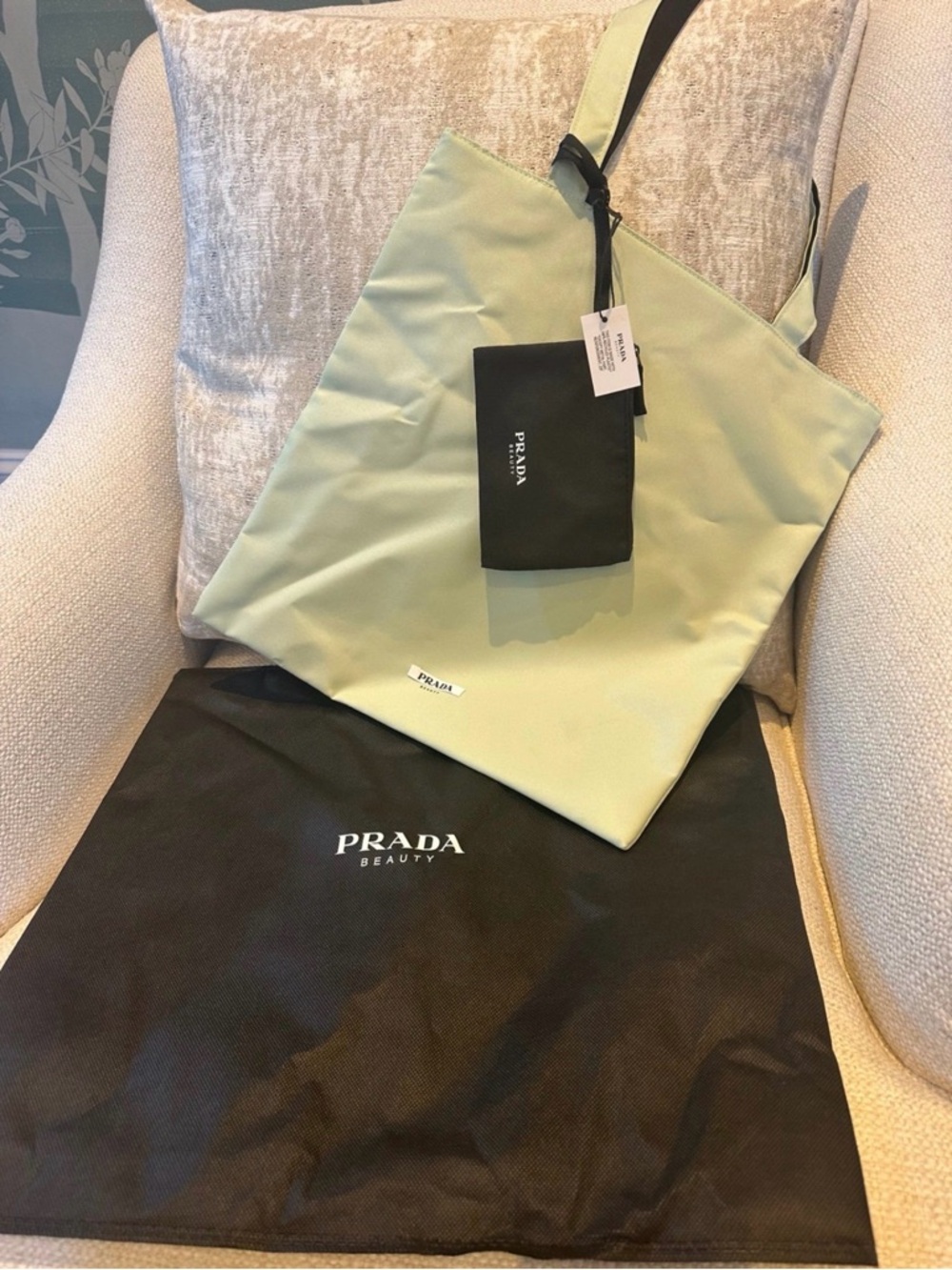 Prada Mint Green Reversible Nylon Tote with Black Pouch
